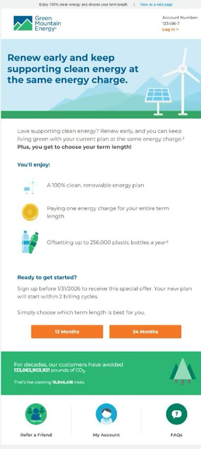 Green Mountain Energy renewal email with term length options